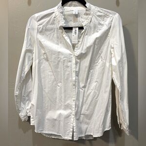 Old Navy | White 3/4 Sleeve Ruffled Button Down Shirt | NWT | XS